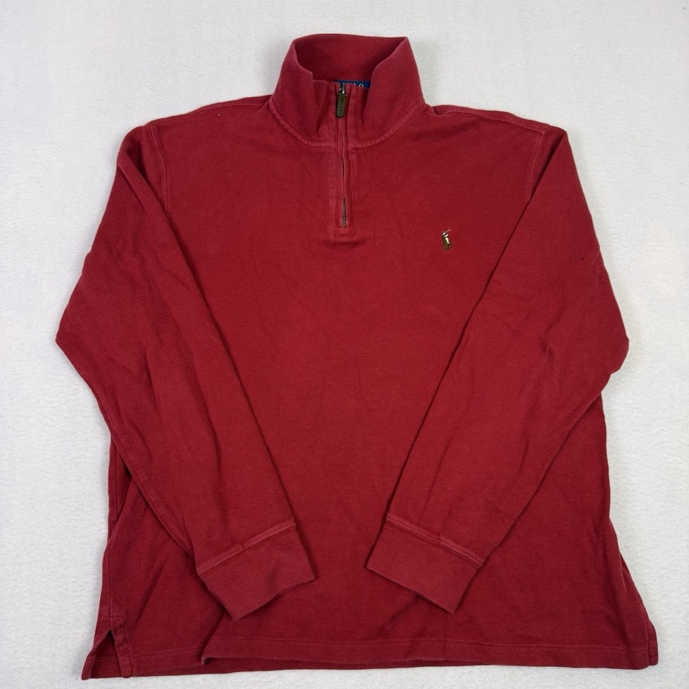 Polo Ralph Lauren Mens Red Estate Rib Cotton Quarter Zip Pullover Sweater Large